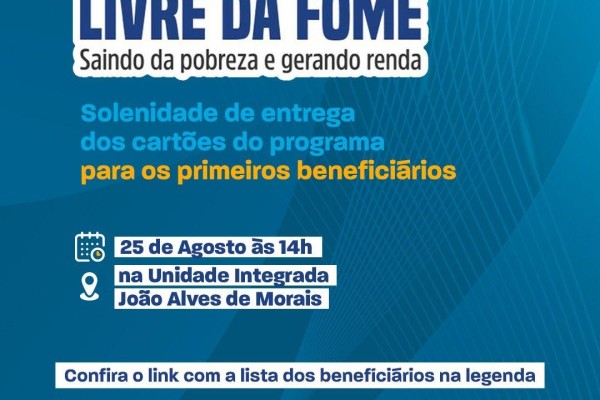  Entrega dos cartões do Maranhão Livre da Fome será dia 25 em Matões; consulte a lista de beneficiados na primeira etapa