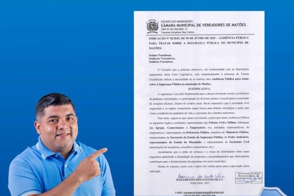  Vereador Hagamenon Maceda apresenta proposta para Audiência Pública para discutir segurança de Matões 
