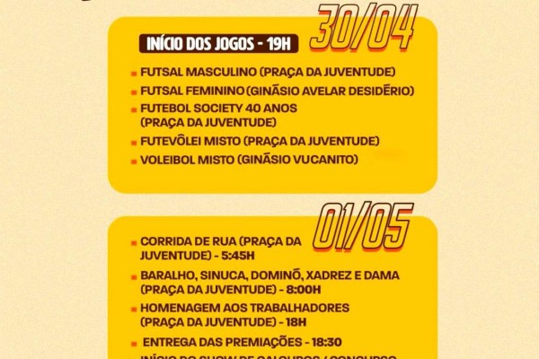 Prefeitura de Matões divulga programação da festa do trabalhador