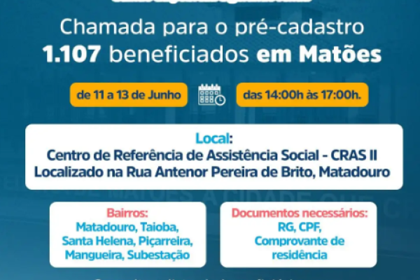  Prefeitura de Matões convoca beneficiários do Bolsa Família para pré-cadastro no Programa 