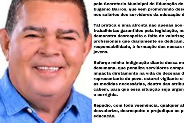  Vereadora Eliane Matos repudia descontos indevidos nos salários dos servidores da educação de Governador Eugênio Barros 