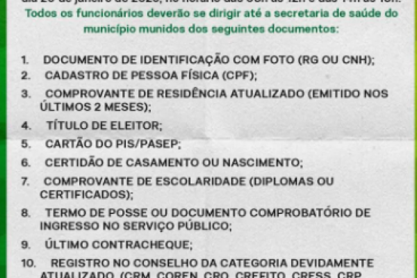  Prefeitura de São João do Sóter inicia recadastramento obrigatório de servidores municipais