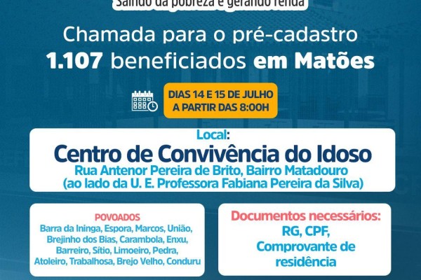  Prefeitura convoca população da Beira Rio para realizar o pré-cadastro para o Programa Maranhão Livre da Fome em Matões